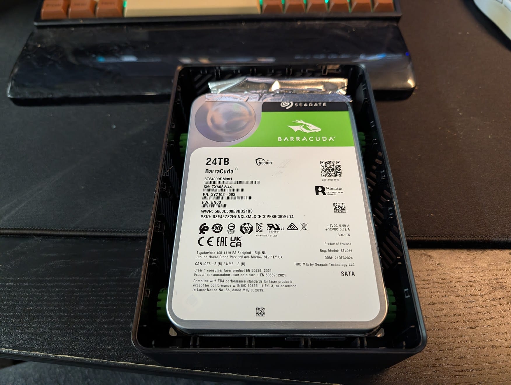 Seagate BarraCuda 24TB bare drive after being removed from a Seagate Expansion enclosure